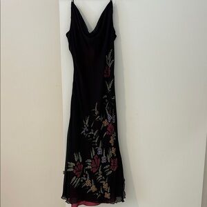 Betsey Johnson Black Maxi Dress with Colorful Floral Embroidery